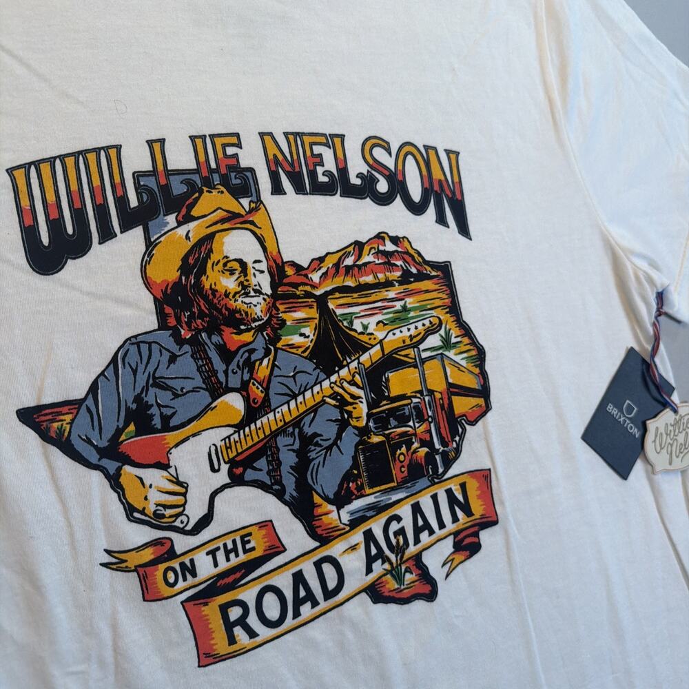 Brixton Willie Nelson Road Again T Shirt Mens M White NWT Country Music